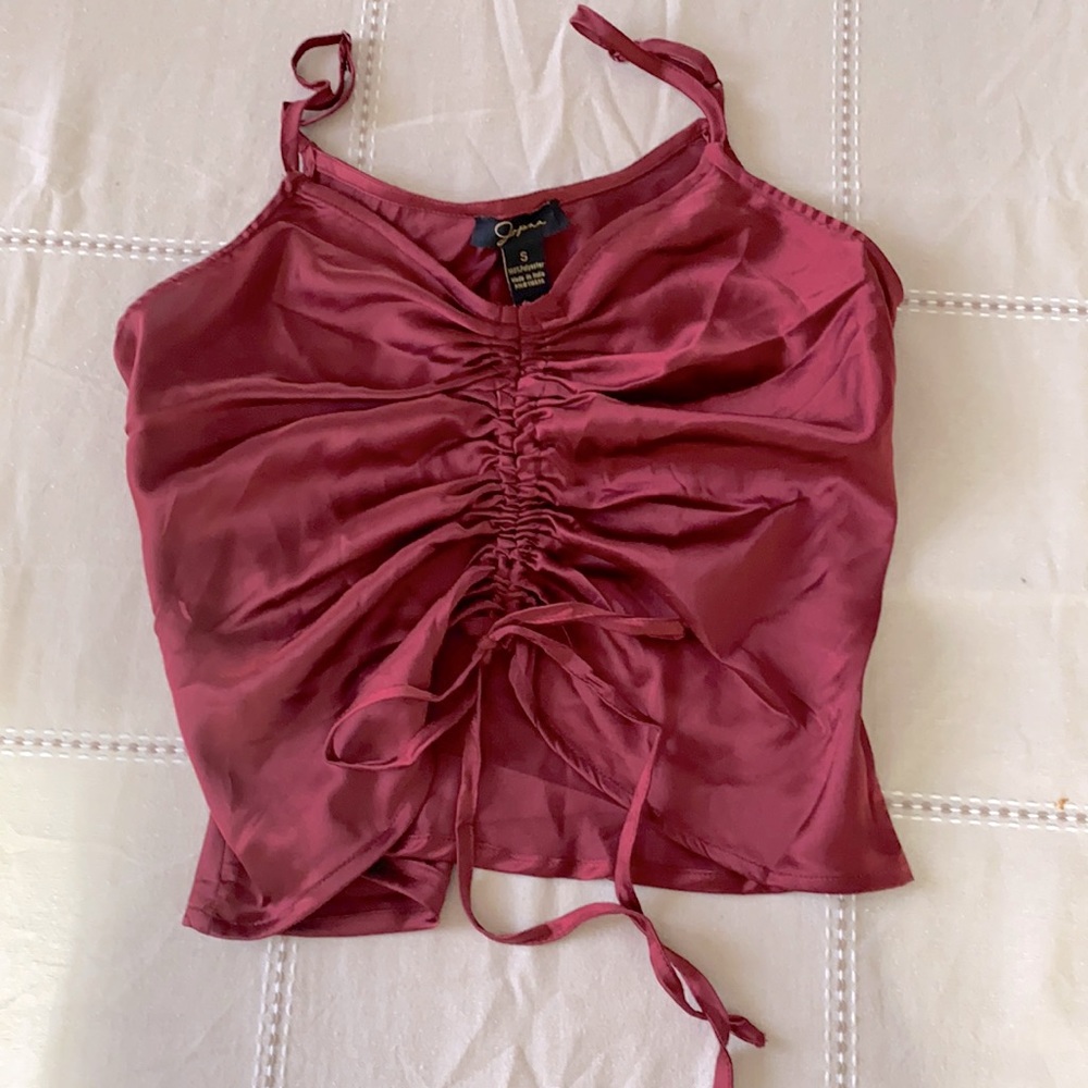 Deep red satin-like crop tank top NWOT